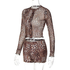 Long sleeve leopard print button pant set