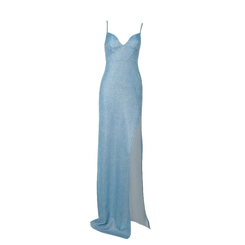 V neck high slit padded backless cami maxi dress