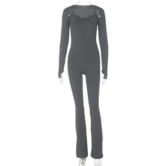 U neck long sleeve solid shrug 2 piece cami jumpsuit