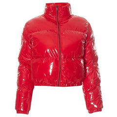 Long sleeve turnover collar zip-up PU leather top