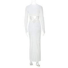 Long sleeve hollow out ruched cut out maxi dress