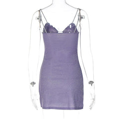 Textured solid hollow out v neck backless cut out mini dress