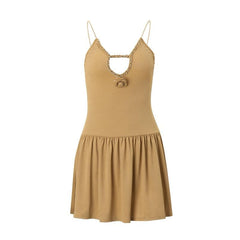 V neck flower applique hollow out cami cut out top