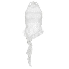 Halter mesh ruffle backless top
