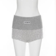 Glitter knitted patchwork letter pattern short pant