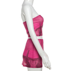 Print backless tube mini skirt set