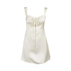Drawstring ruched satin hollow out cami cut out mini dress