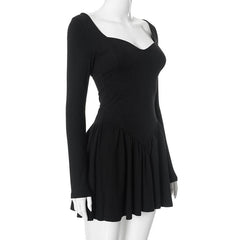 Ruched v neck long sleeve solid mini dress