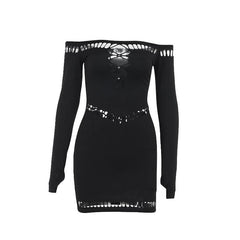 Off shoulder long sleeve gloves hollow out cut out mini dress