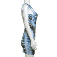 Crewneck body print backless mini dress