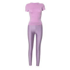 Short sleeve crewneck high rise solid pant set