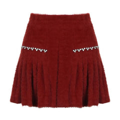 Fluffy beaded pleated mini skirt