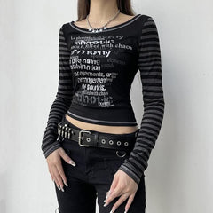 Striped patchwork long sleeve contrast stitch top-final-sale