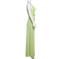 Halter hollow out high slit ruched cut out maxi dress