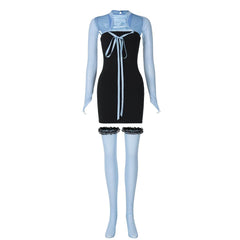 Shrug mesh long sleeve button 3 piece mini dress