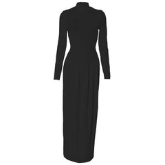 High neck long sleeve ruched maxi dress