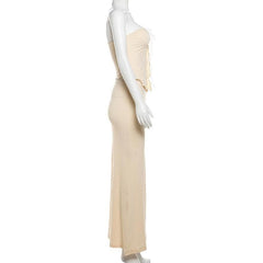 Ruffle slit self tie solid tube maxi skirt set