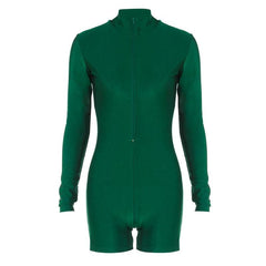 Zip-up solid long sleeve high neck romper