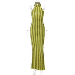 Waffle halter contrast backless high neck maxi dress-final-sale