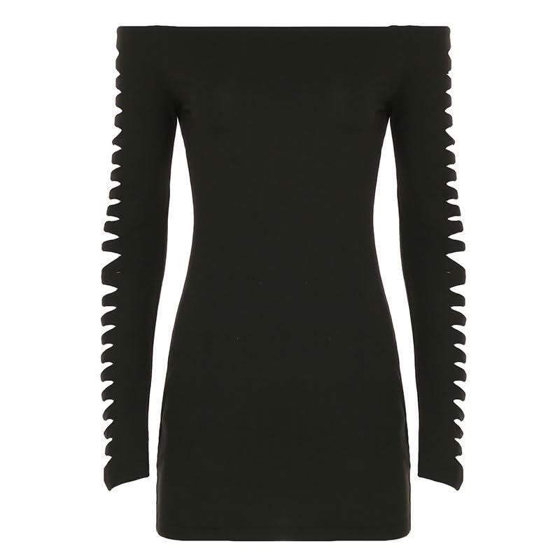 Off shoulder long sleeve hollow out cut out mini dress
