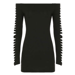 Off shoulder long sleeve hollow out cut out mini dress