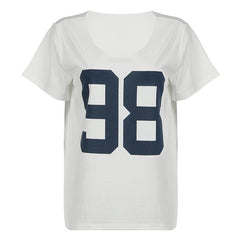 Short sleeve round neck "98" print top