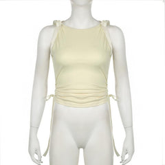 Bowknot ribbon ruched crewneck crop top