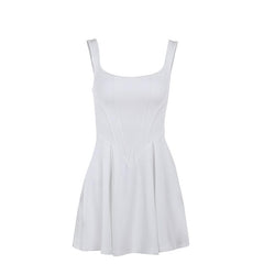U neck bustier solid backless cami mini dress