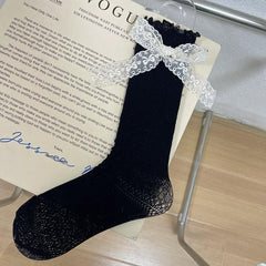 Ruffle bowknot lace contrast socks