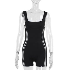V neck backless contrast tank romper