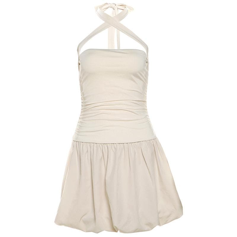 Halter cross front lace up mini dress