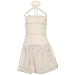 Halter cross front lace up mini dress