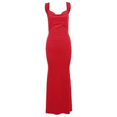 Cowl neck bowknot backless solid cami maxi dress