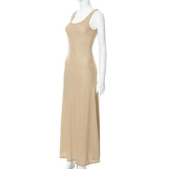 Textured solid sleeveless ruffle u neck maxi dress-final-sale