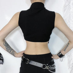 Sleeveless high neck moon pattern beaded crop top