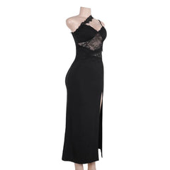 Sweetheart neck lace hem slit cami maxi dress