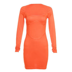Square neck long sleeve solid corset mini dress-final-sale