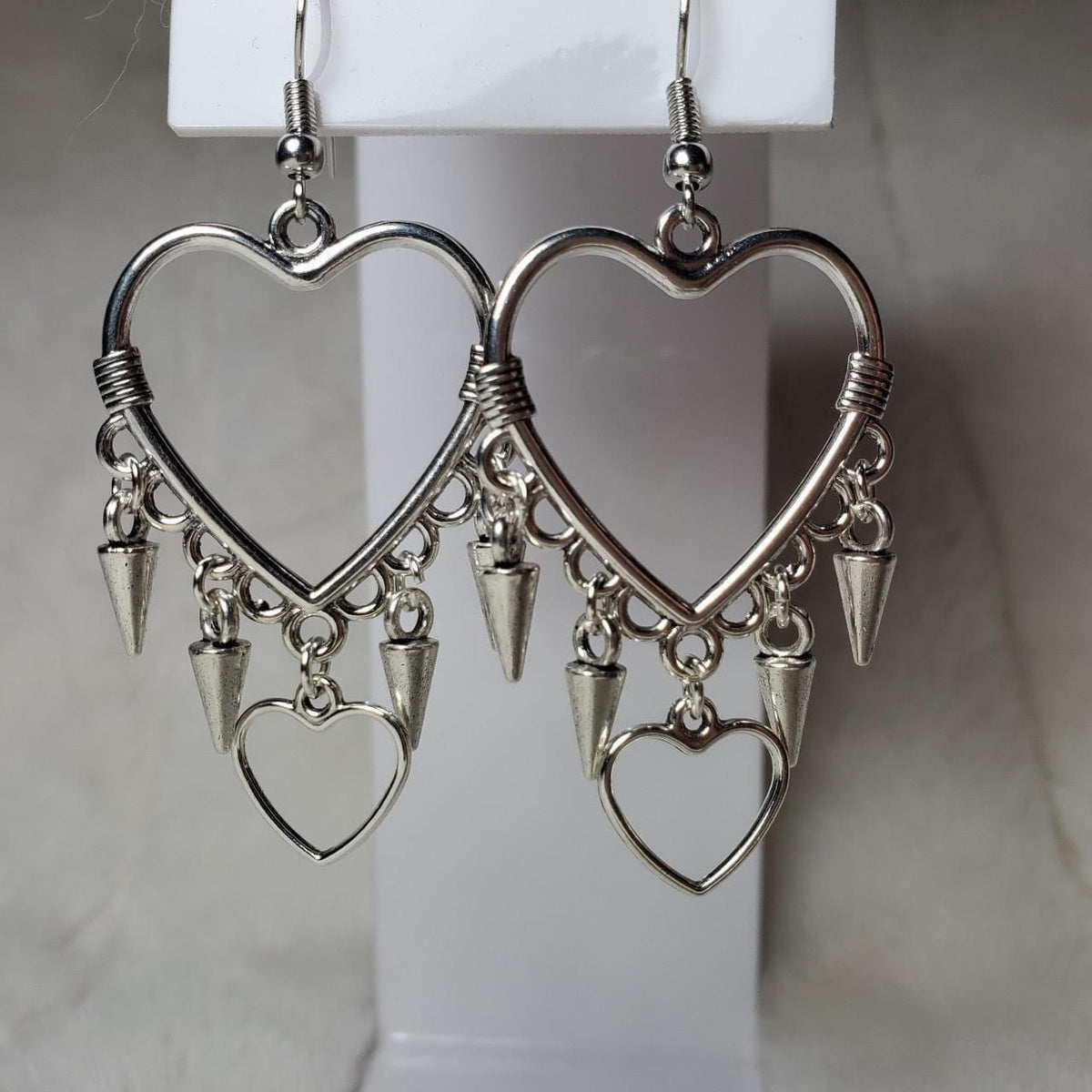 Heart ring layered rivet pendant drop earrings