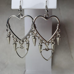 Heart ring layered rivet pendant drop earrings