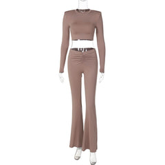 Long sleeve crewneck padded ruched pant set