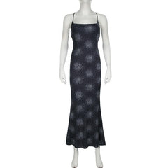 Print cross back backless cami maxi dress