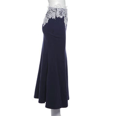 Lace patchwork zip-up maxi skirt