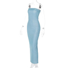 Textured solid backless sleeveless tube maxi dress-final-sale