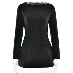 Long sleeve bowknot solid mini dress