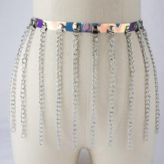 PU leather metal chain tassels belt