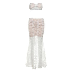 Ruched mesh tube maxi skirt set-final-sale