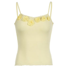 Flower applique lace hem ruffle cami top