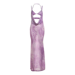 Halter hollow out print cami cut out maxi dress