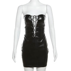 PU leather lace up backless mini dress