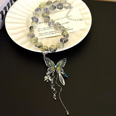 Butterfly pendant beaded crystal necklace